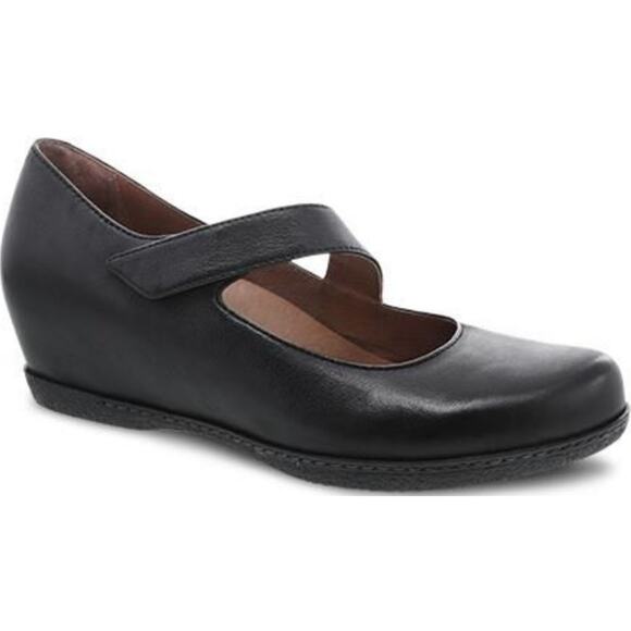 Dansko Lanie Mary Jane Wedge Burnished Nubuck Leather Memory Foam Black 10.5 - Picture 1 of 7